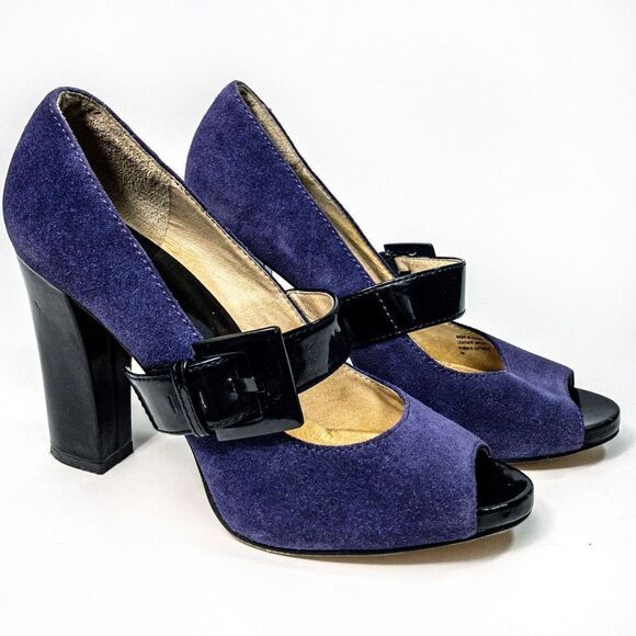 Michael Kors Hanna Purple Suede Open Toe Buckle Pumps Sz 7M - Picture 2 of 11
